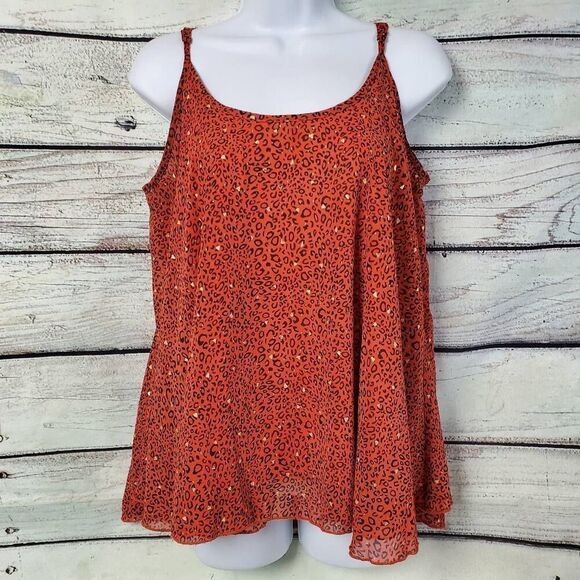 Umgee USA Women’s Small Leopard Print Spaghetti Strap Tank Top Red Gold Metallic - Picture 1 of 8